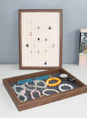 复古相框托盘实木首饰盒佛珠文玩看货盘耳钉耳环戒指收纳展示盒子