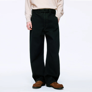 BONELESS黑色原牛可调节立体腰带弯刀牛仔裤宽松百搭cleanfit长裤