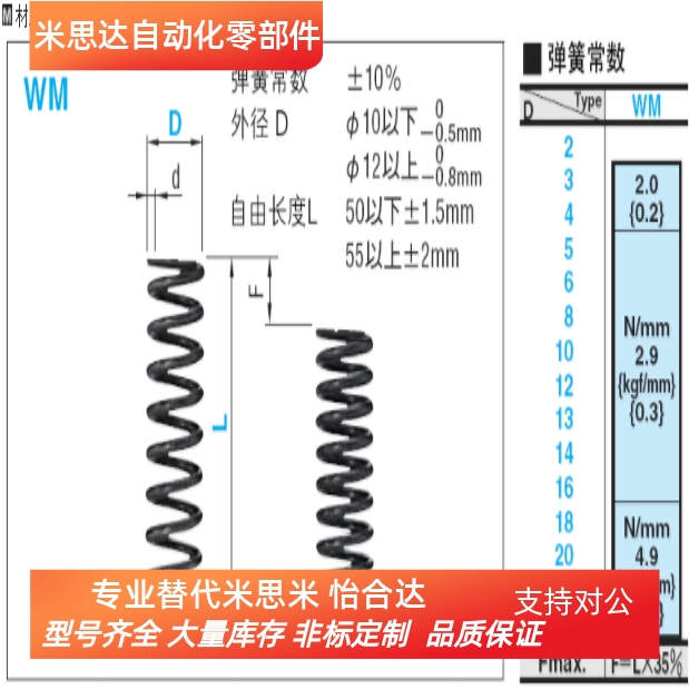 米思米圆线螺旋弹簧 WM4/5/6mm 琴钢丝 SWP-A 代替米思米MISUMI