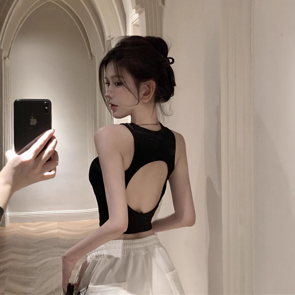 黑色美背带工字运动背心女夏季外穿辣妹短款内搭无袖露背上衣