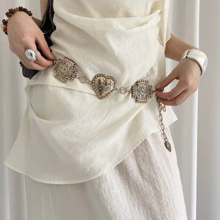 西部牛仔风腰带配饰女装饰配裙子美式复古皮带连衣裙重工腰链宽版