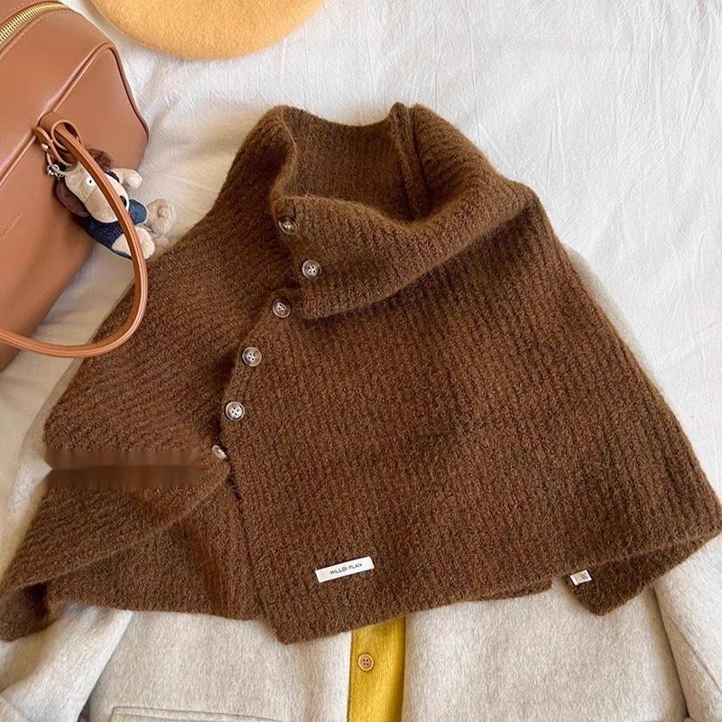 含羊毛 时髦慵懒风披肩斗篷冬季高领保暖韩国ins纽扣毛线针织外搭,服饰配件/皮带/帽子/围巾,围巾/丝巾/披肩,淘宝优惠券,粉丝福利购,淘宝优惠卷