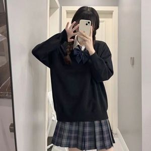 日系JK制服针织衫套头V领毛衣黑色纯色时尚秋冬长袖校供感校服女