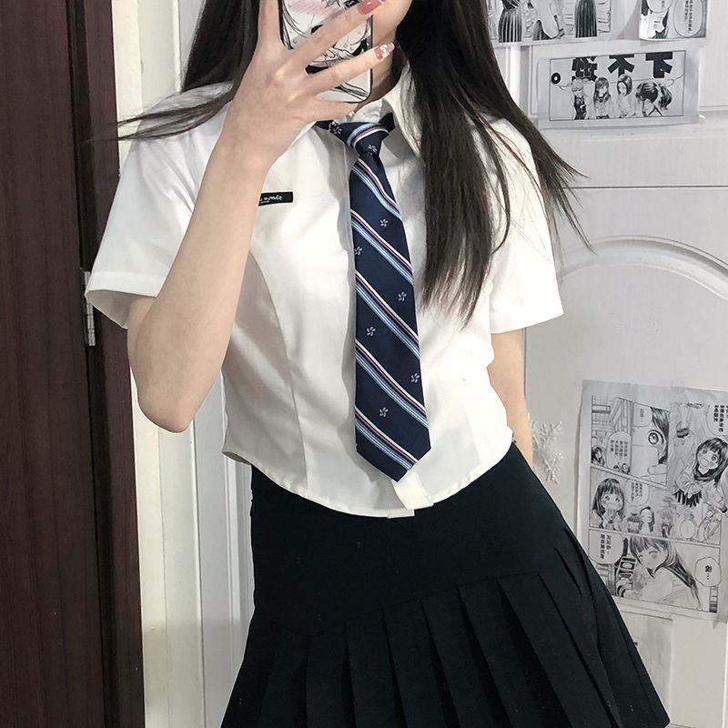 jk衬衫女设计感小众原创韩式学姐收腰制服纯欲风短袖女2023新款潮-封面