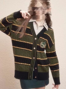 外套女哈利波特联名款 秋冬季 复古撞色毛衣开衫 新品 学院风宽松 美式