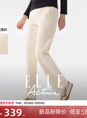 ELLE Active户外加绒保暖休闲长裤秋冬新款质感纹理直筒裤女显瘦