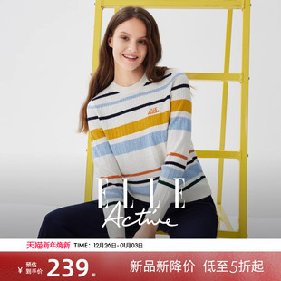长袖 Active多巴胺彩色条纹毛衣秋冬款 ELLE 针织上衣 含绵羊毛
