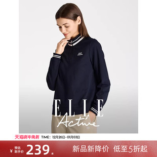 衫 外穿长袖 百搭 Active运动卫衣女半链接立领上衣25春秋新款 ELLE
