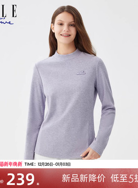 【含绵羊毛】ELLE Active简约高级半高领上衣女秋冬款气质长袖T恤