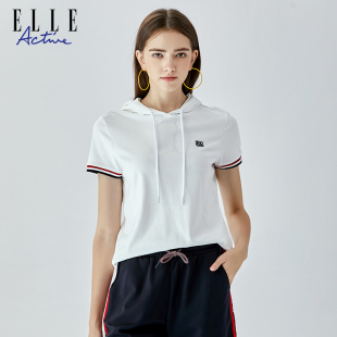 运动休闲上衣宽松短袖 ELLE Active2026春夏百搭连帽t恤女夏季
