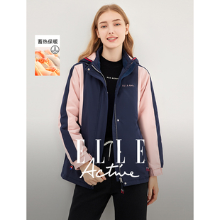 连帽棉衣外套女冬季 Active中长款 ELLE 棉服保暖夹克 蓄热保暖