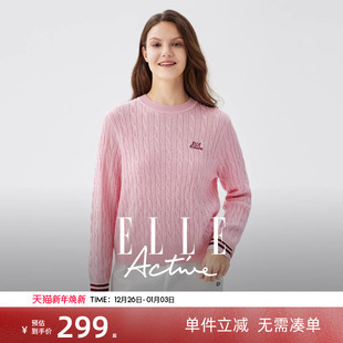 Active复古老钱风毛针织衫 ELLE 女高级感粉红色上衣 含绵羊毛