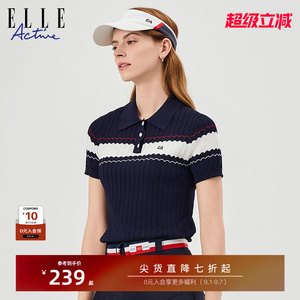 ELLE Active翻领POLO衫短袖t恤女2025夏miu系休闲针织衫气质上衣