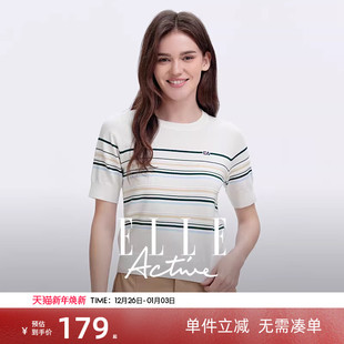 短袖 ELLE 冰爽丝透气薄款 夏款 t恤女 Active淡人穿搭彩虹条纹针织衫