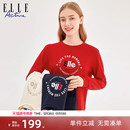 内搭 新年红色卫衣休闲运动上衣印花字母圆领长袖 ELLE Active女装
