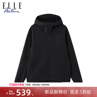 黑色立领连帽夹克 秋冬加绒保暖摇粒绒外套时尚 ELLE Active男装