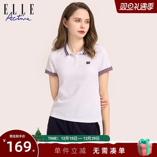 女夏季 格纹polo衫 新款 休闲翻领短袖 休闲上衣 ELLE 衫 Active法式