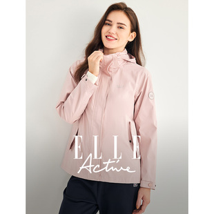 ELLE Active拉链连帽风衣外套女户外防风梭织运动上衣夹克透气