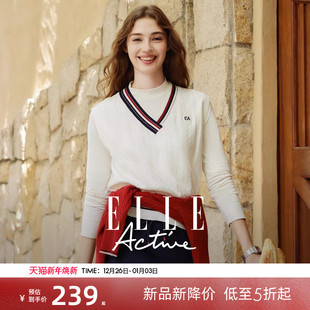 叠穿坎肩时尚 ELLE Active高智老钱风V领针织背心白色毛织马甲无袖
