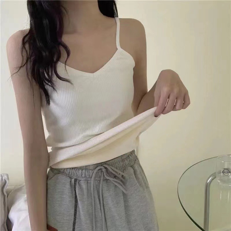 秋冬吊带女保暖加绒打底防寒修身内搭背心女加厚绒毛V领保暖上衣