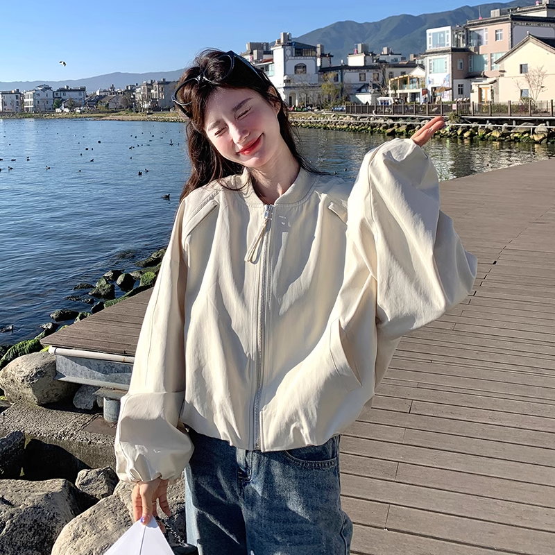 米白色棒球服外套女春季2025新款