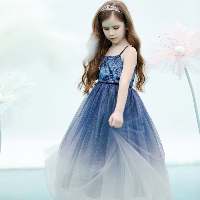 粒子licilizi星空蓝梦幻公主裙渐变礼服超仙洋气2024年夏新款现货