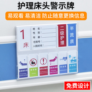 医院病房护理床头警示牌医用病人级别床尾信息卡牌防尘床号6s管理