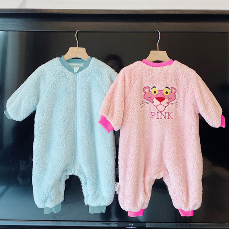 CHILDRENS ONE-PIECE PAJAMAS AUTUMN AND WINTER BABY FLANNEL HAYI BABY CORAL VELVET PAJAMAS THICKENED SPLIT LEG SLEEPING BAG