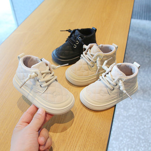 秋季宝宝学步鞋高帮休闲皮鞋小女童马丁靴儿童小男童板鞋保暖防滑