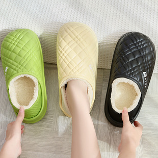 踩屎感包跟拖鞋男毛绒情侣居家秋冬天防水保暖棉拖鞋女士室内加绒