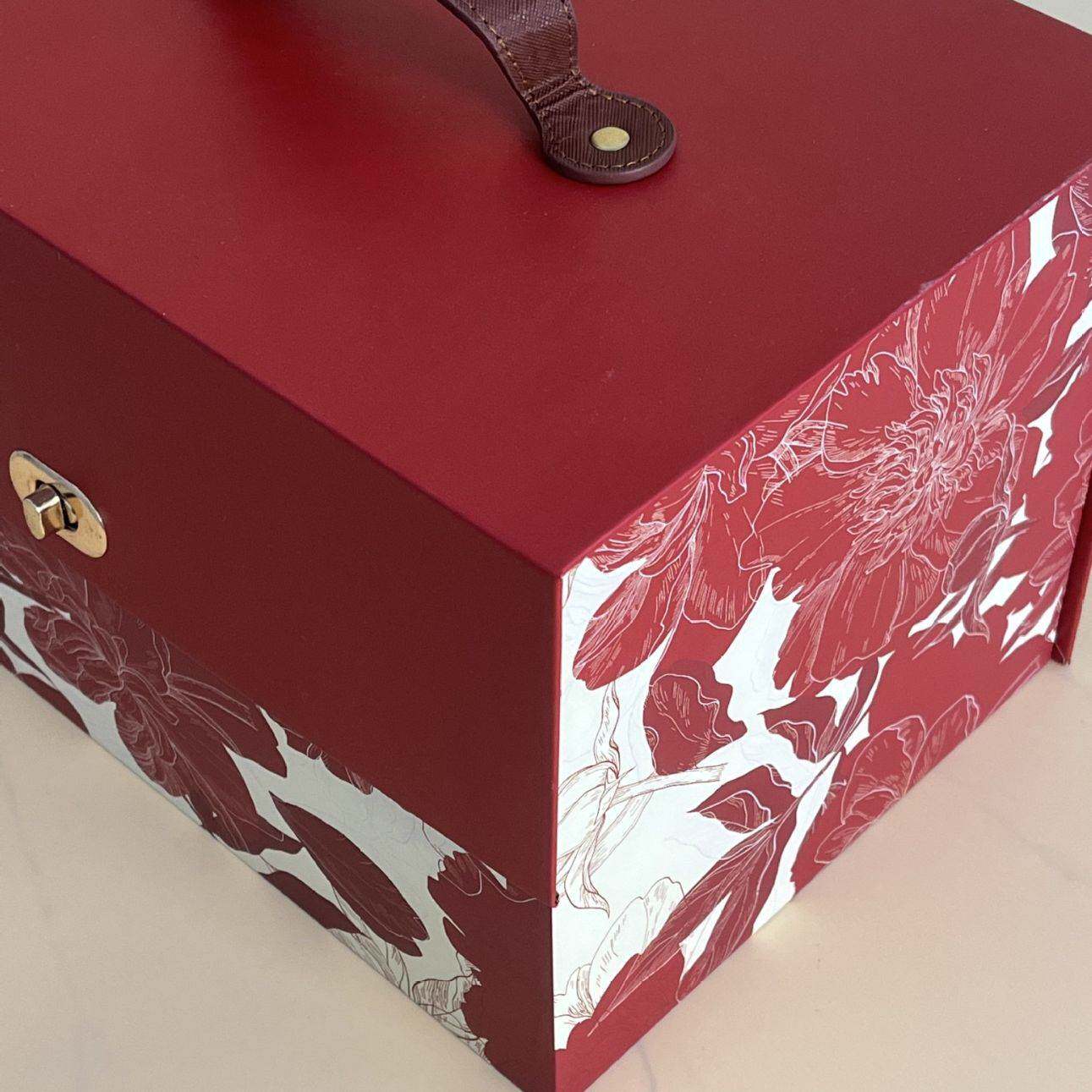 大号中式山茶花双层手提喜糖礼盒结婚订婚伴手礼红色礼品盒包装盒