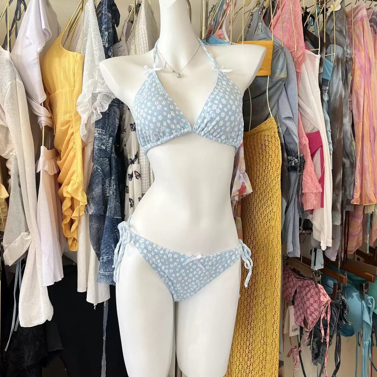 比基尼套装宽松防晒保守罩衫度假绑带泳装四件套高级女士泳衣