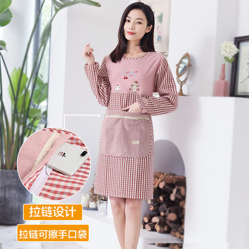 围裙家用厨房长袖防水防油围裙工作服时尚女时尚围腰做饭罩衣大人