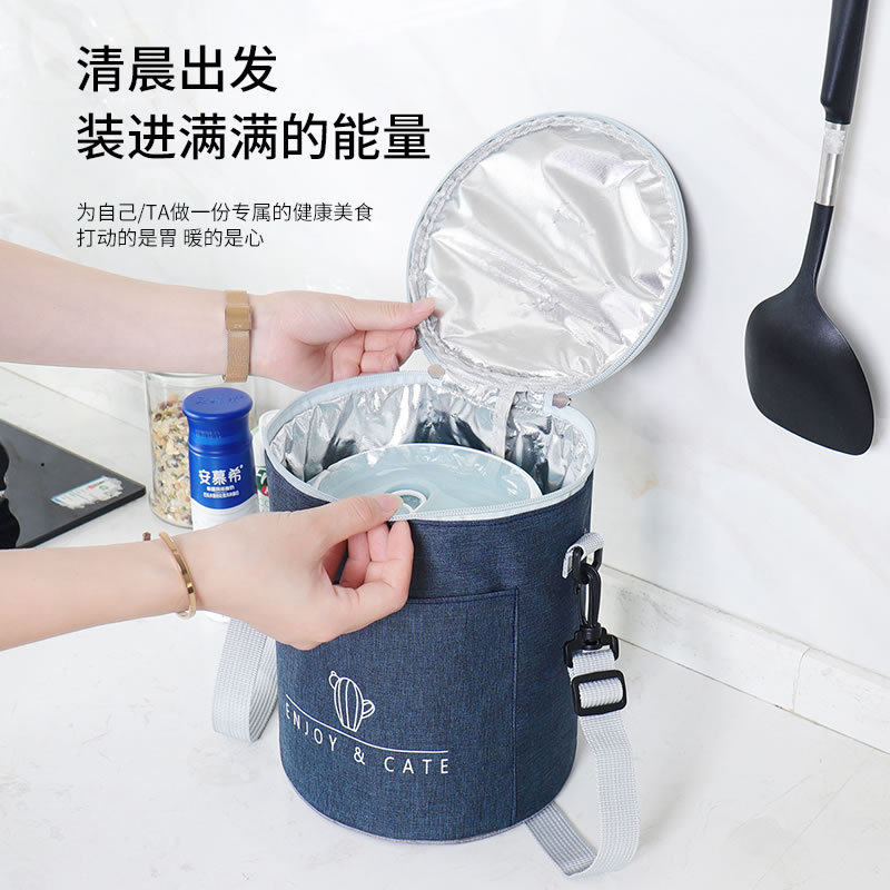 圆形保温饭盒袋保温袋大号加厚铝箔手提便当包上班带饭包包午餐包