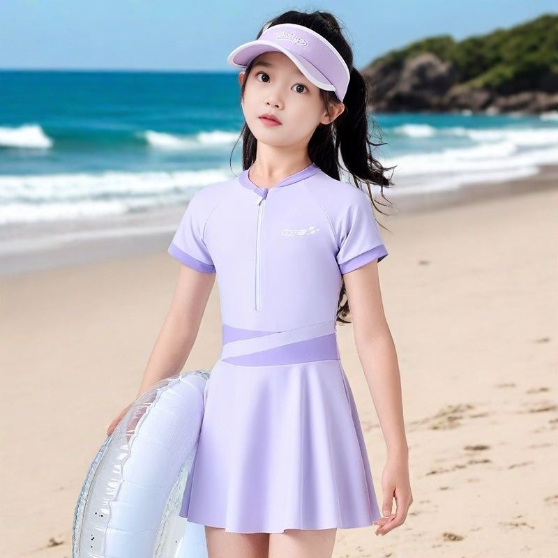 儿童泳衣女童2025新款初中生保守专业防晒速干游泳中大童女孩泳装