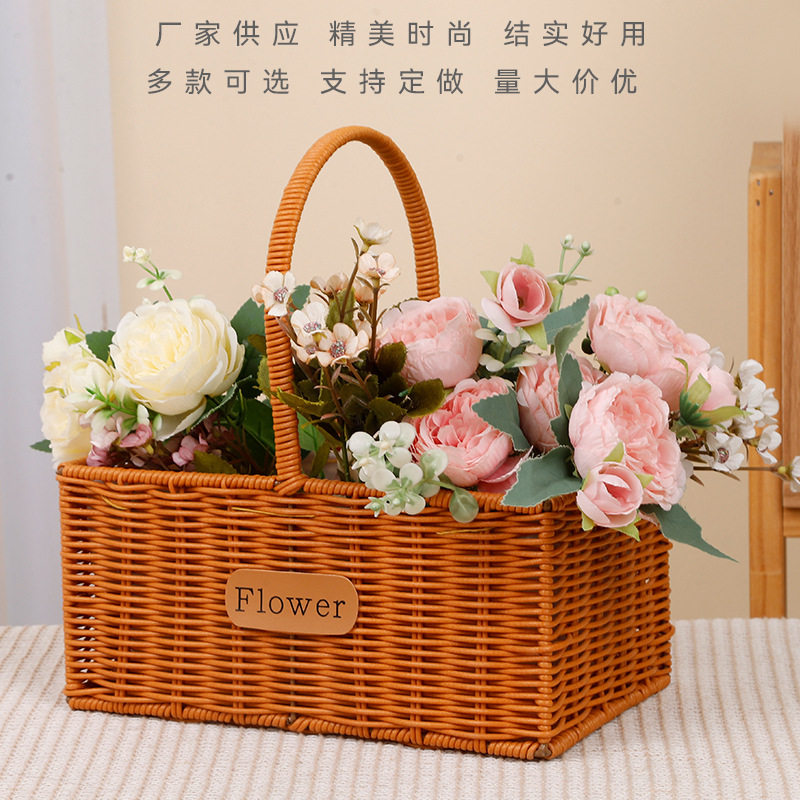 仿藤编收纳筐七夕手提花