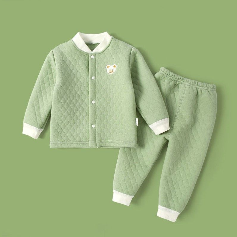 春秋婴儿衣服分体套装夹棉保暖内衣纯棉春季薄棉秋衣儿童宝宝睡衣