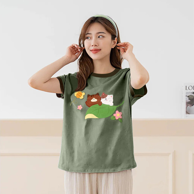 越南进口卡通蜜蜂猫短袖t恤女