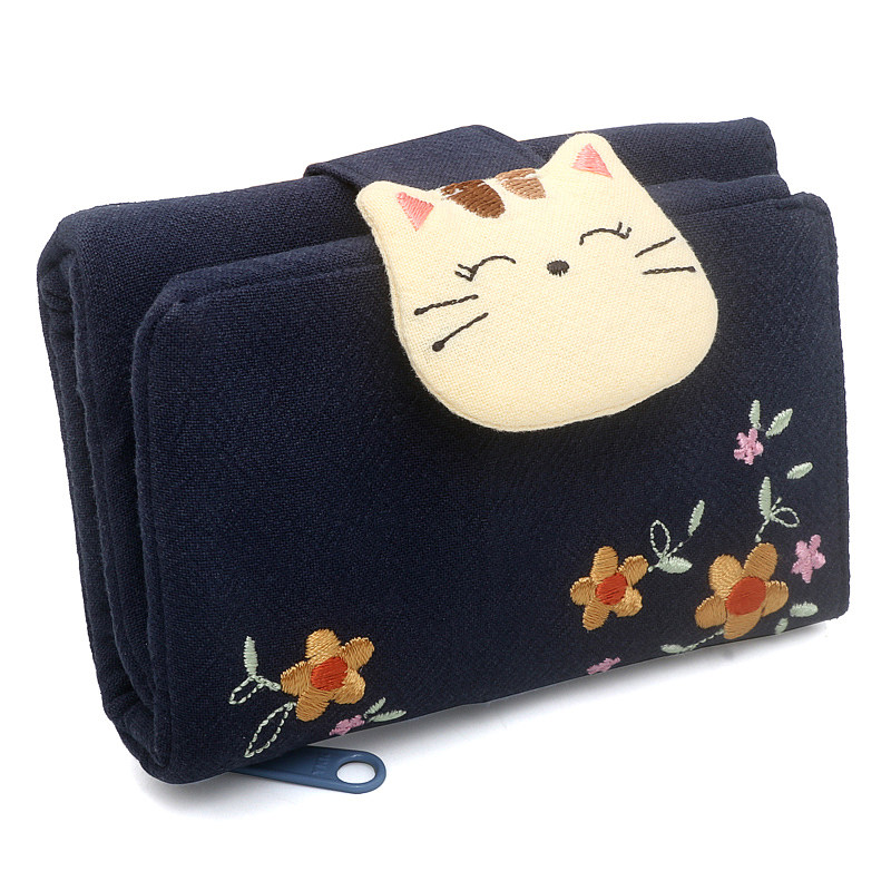 kine猫 花丛猫卡通棉布女士折叠短款钱包卡包证件包小巧可爱日韩