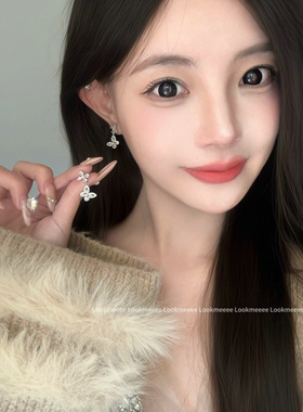 法式轻奢锆石蝴蝶S925银针耳环