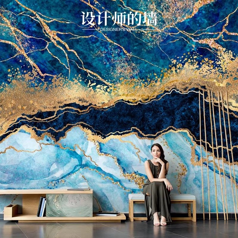 欧式蓝金大理石墙纸8d立体凹凸背景墙壁画无纺布墙纸轻奢影视墙布,家装主材,定制壁画,淘宝优惠券,粉丝福利购,淘宝优惠卷