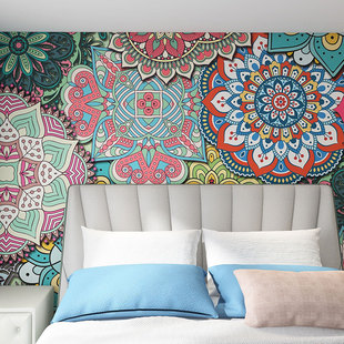 修壁画 民族风装 3D波西米亚风格 花纹壁纸民宿餐厅异域风情墙纸藏式