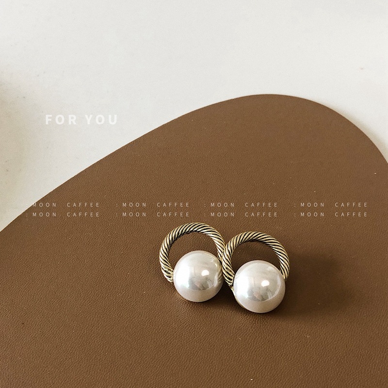 韩国东大门同款S925银针高级圆形大珍珠复古百搭气质耳环个性耳钉-封面