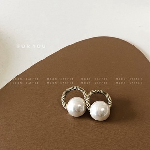 韩国东大门同款 耳钉 S925银针高级圆形大珍珠复古百搭气质耳环个性