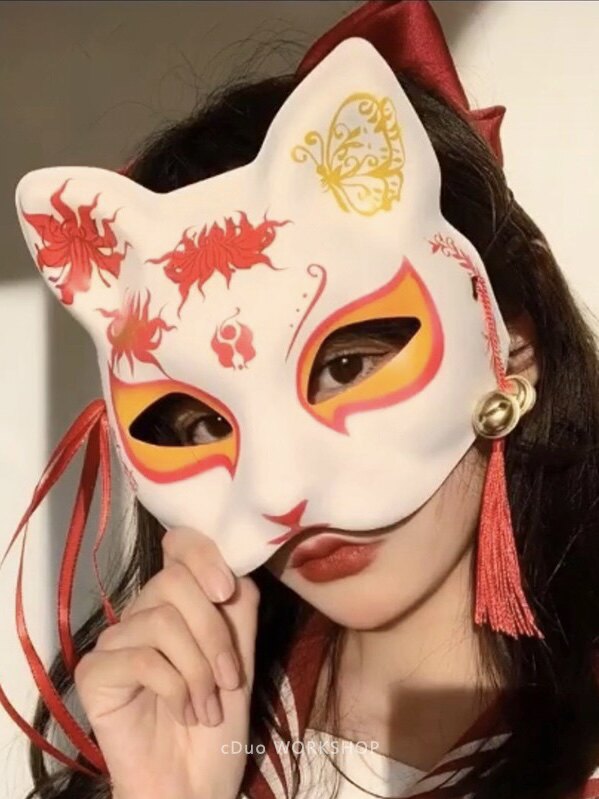 抖音卡通面具全脸动漫万圣节日式狐狸古风二次元cosply面罩男女