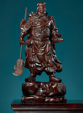 黑檀木雕关公像摆件客厅大号实木武财神供奉家用红木关羽神像商铺