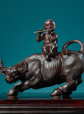 童子骑牛摆件实木牧童牛孺子生肖牛家居办公室装饰品红木工艺礼品