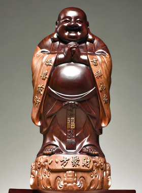 黑檀木雕弥勒佛像摆件实木雕刻八方佛笑佛木头家居玄关红木工艺品