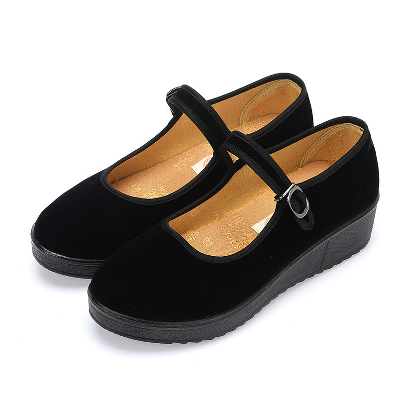 正品山东赛格老北京布鞋松糕底黑一代工作鞋四季鞋酒店职业导购