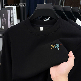 绣花打底衫 T恤圆领宽松休闲时尚 棉质套头长袖 利郎卫衣男秋冬新款